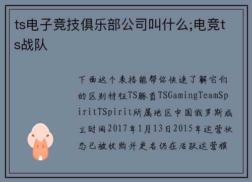 ts电子竞技俱乐部公司叫什么;电竞ts战队
